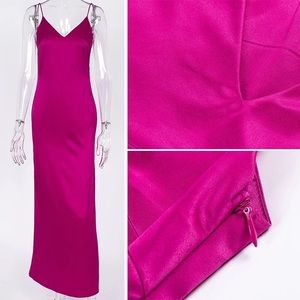 Forefair Maxi Satin Silk Slip Magenta Dress